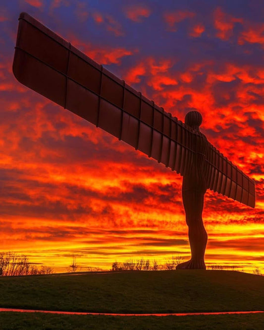 Stunning late evening red sky at the Angel of the North.