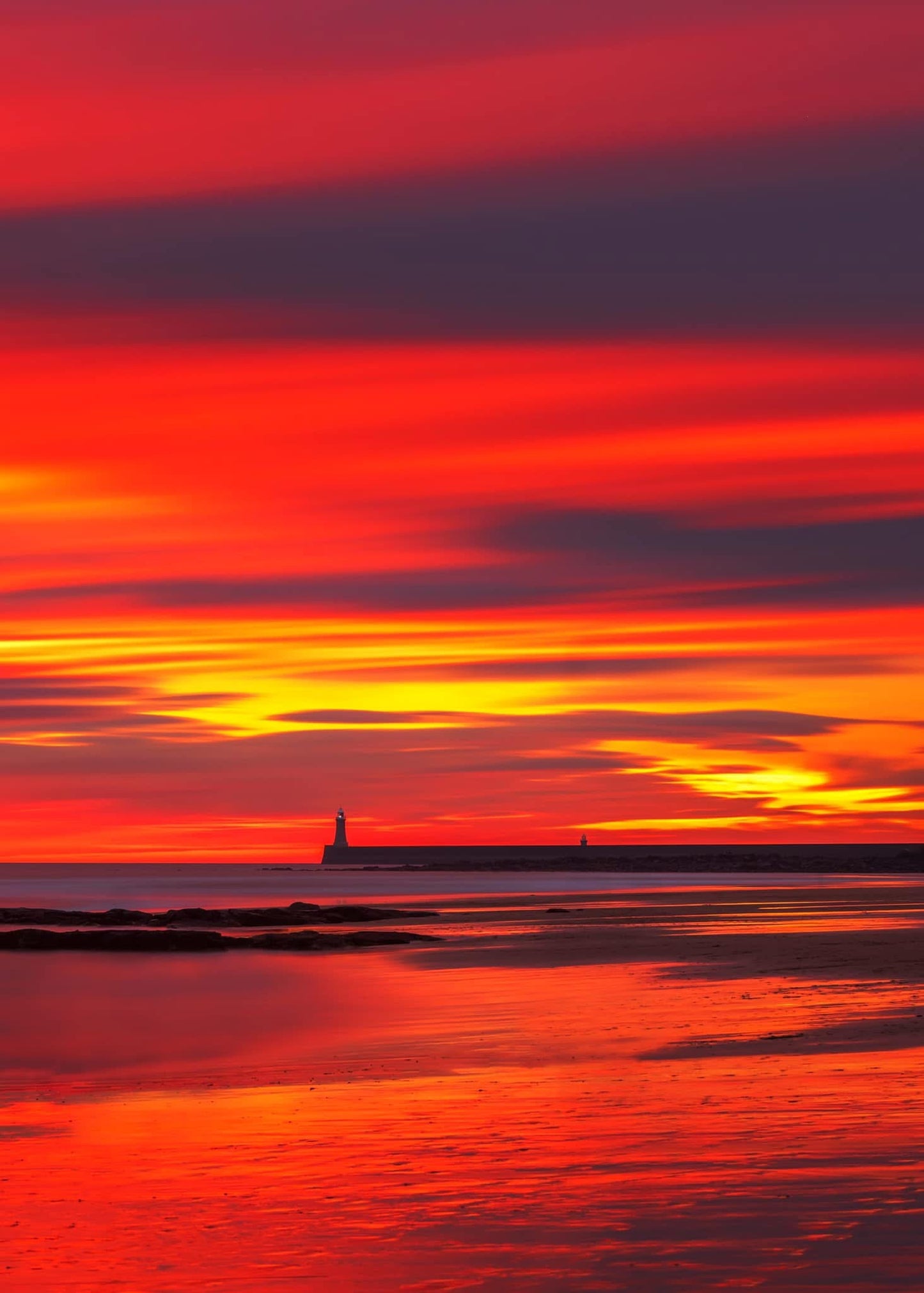 Beautiful red sky at Tynemouth.