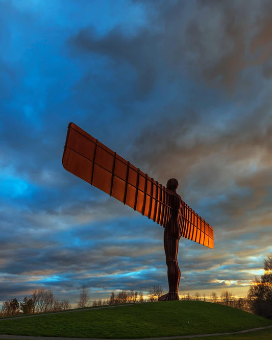 A sun lit Angel of the North.