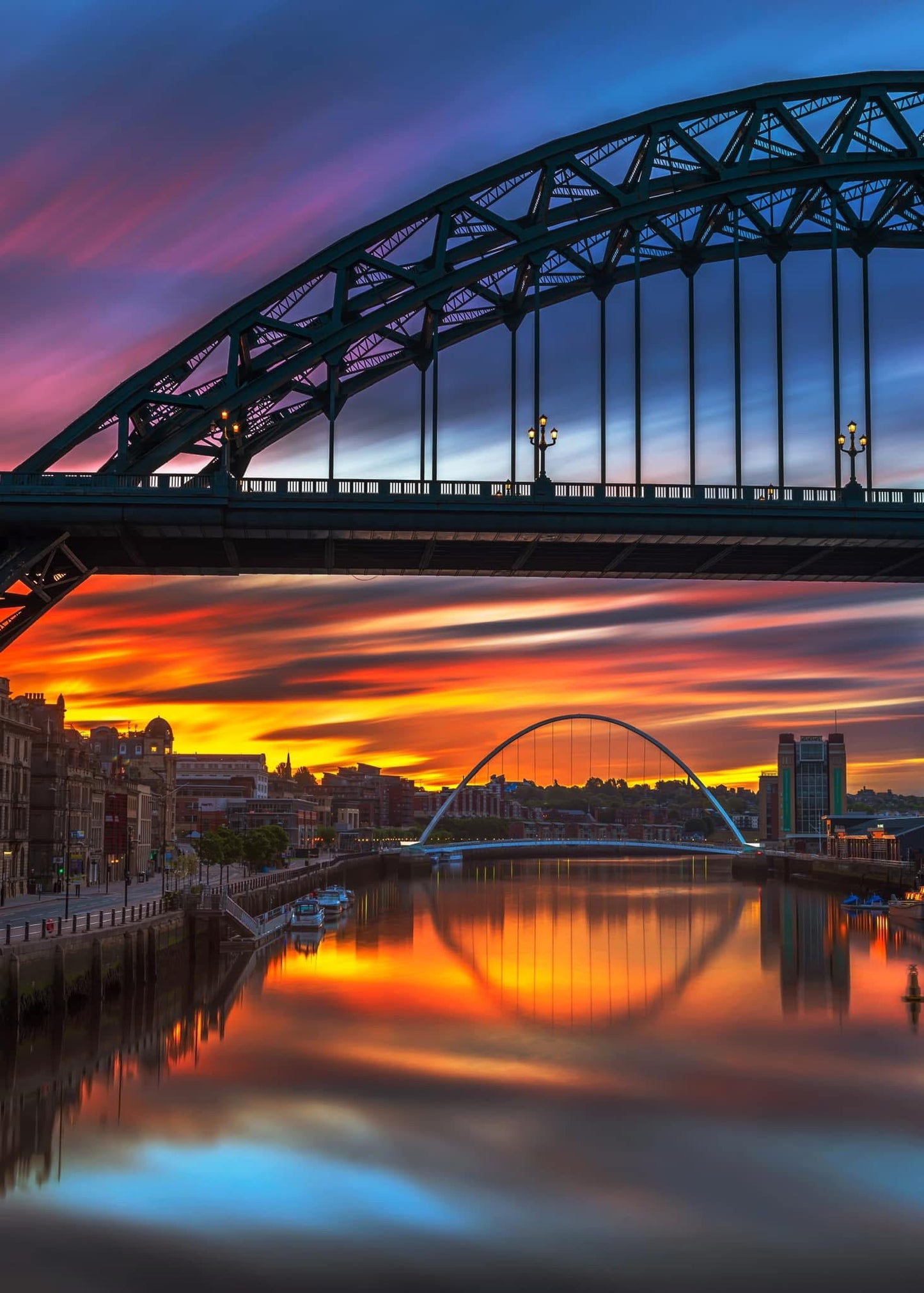 Sunrise view through the Tyne Bridge.
