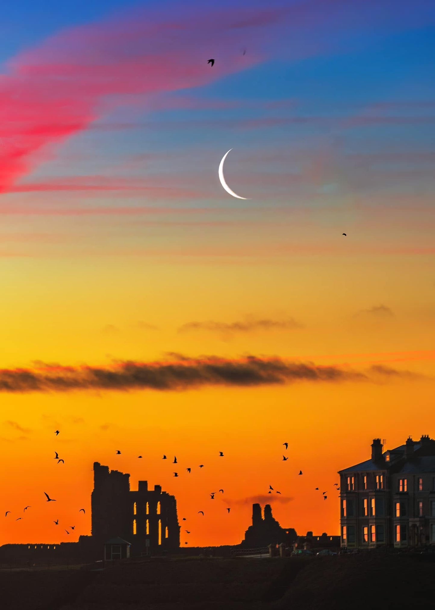 A lovely crescent moon above Tynemouth Priory before sunrise.