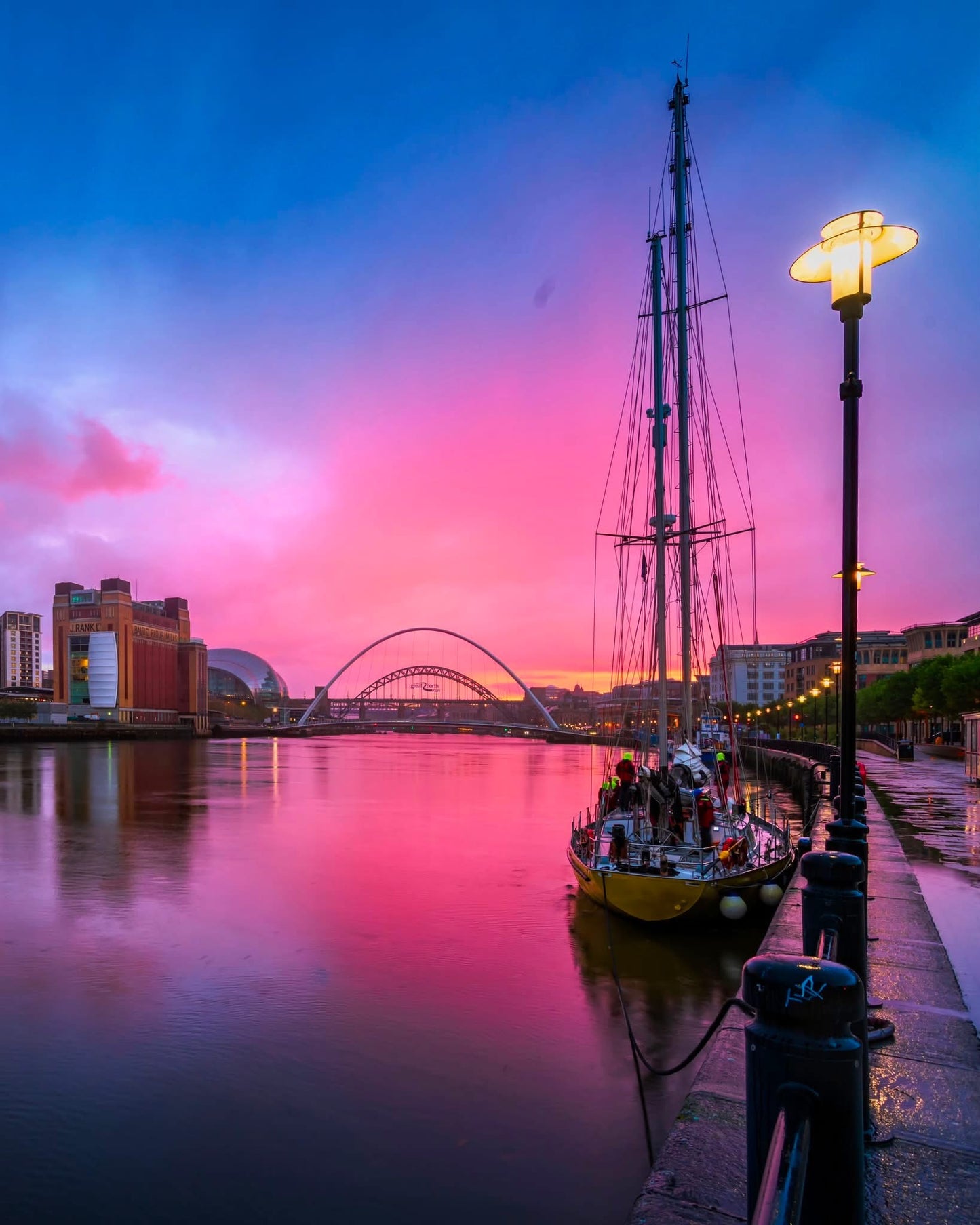 Pink tones on a Rainy Newcastle Quayside.
