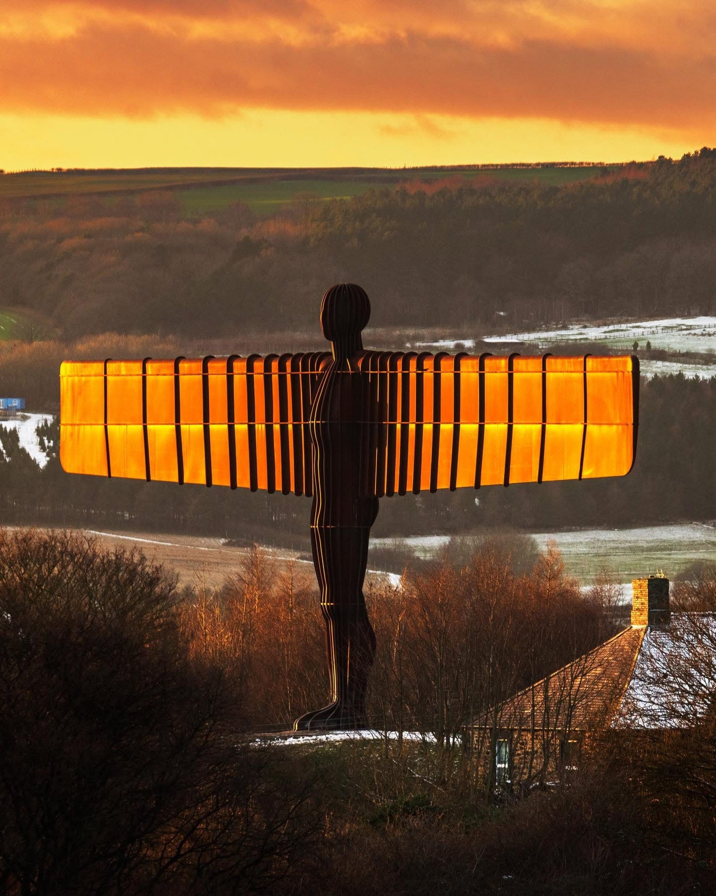 Glowing Angel wings in the winter sunset.