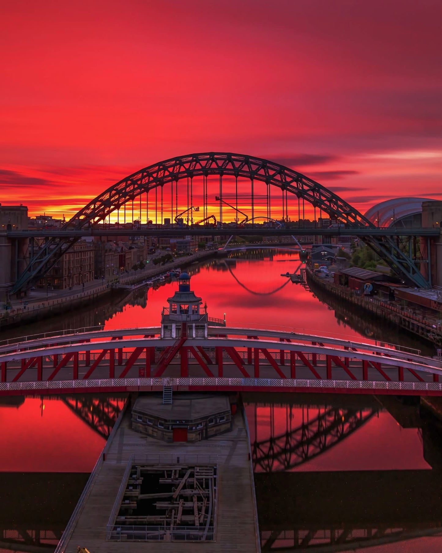 A red velvet sunrise over Newcastle.