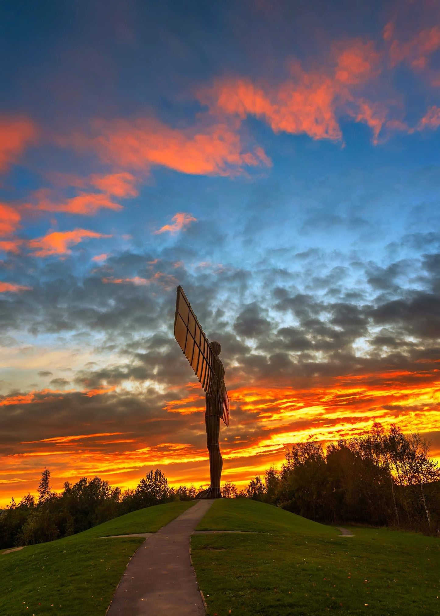 A very colourful and striking sunset at the Angel of the North.
