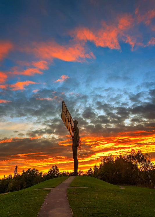 A very colourful and striking sunset at the Angel of the North.