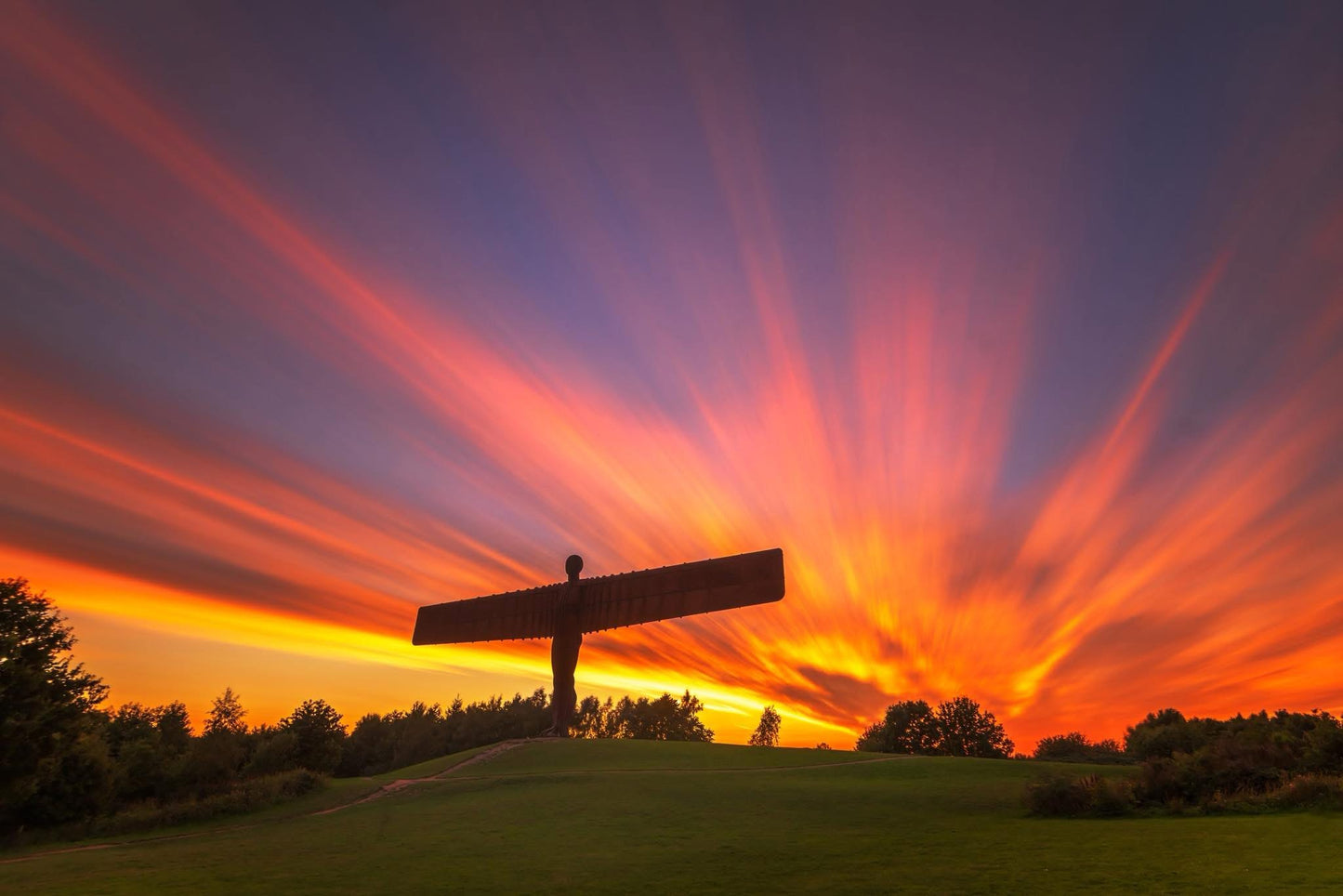 Dramatic Streaky sunset sky at the Angel of the North.