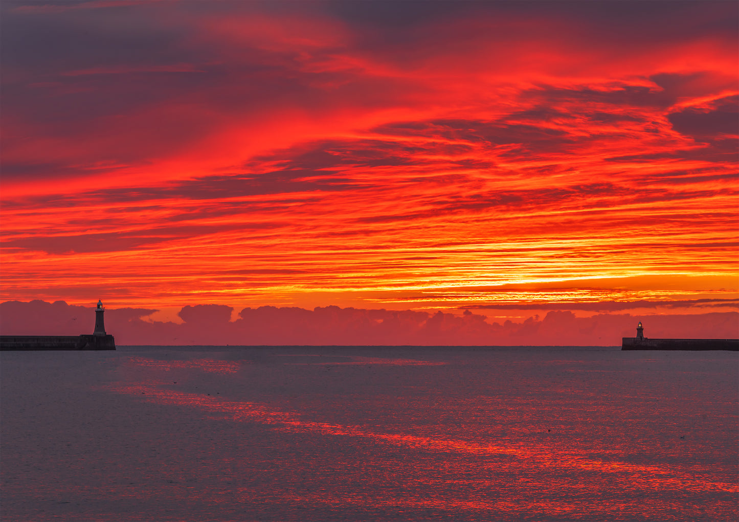 Dramatic sunrise sky from the Mouth of the Tyne.