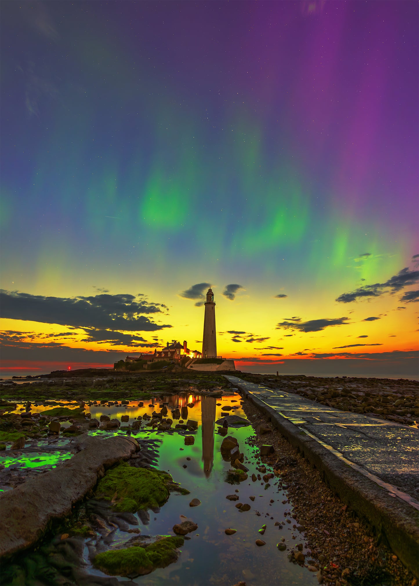 Twilight aurora at St. Mary’s Lighthouse.