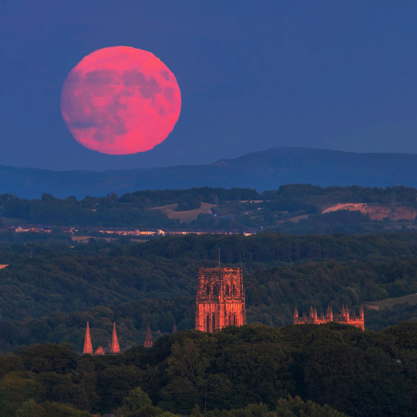 Moonrise over Durham Cathedral.