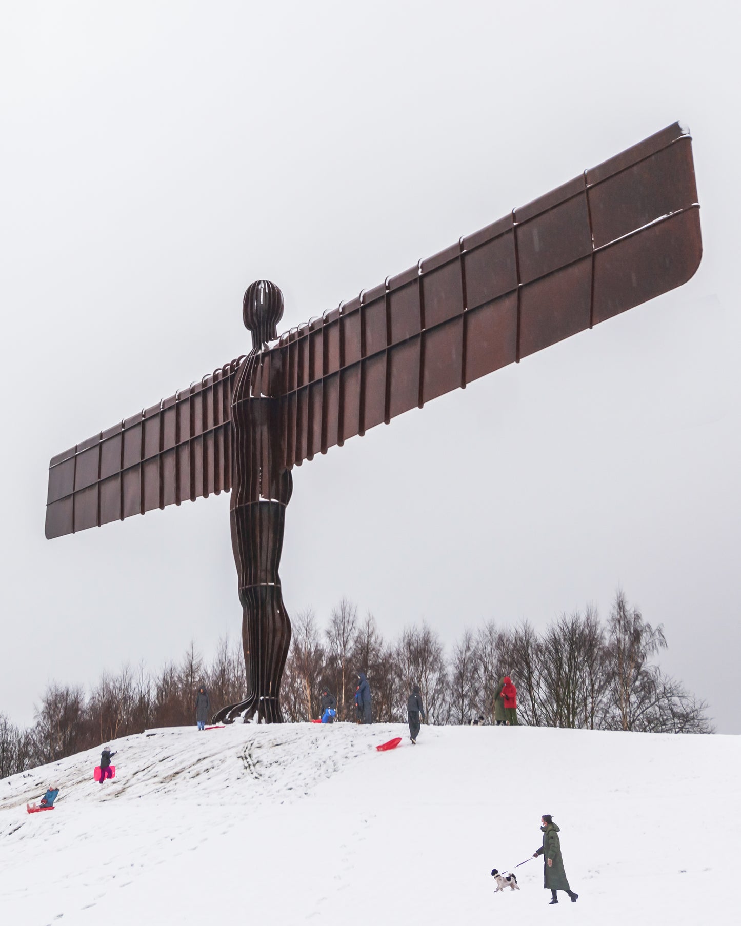 Fun in the snow at the Angel of the North.