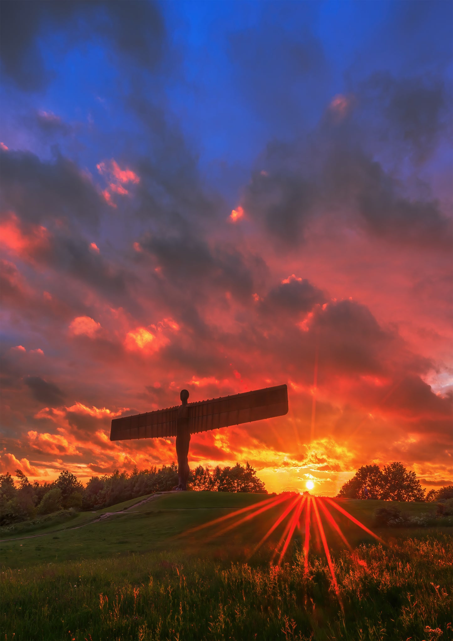 Fire sky at the Angel of the North