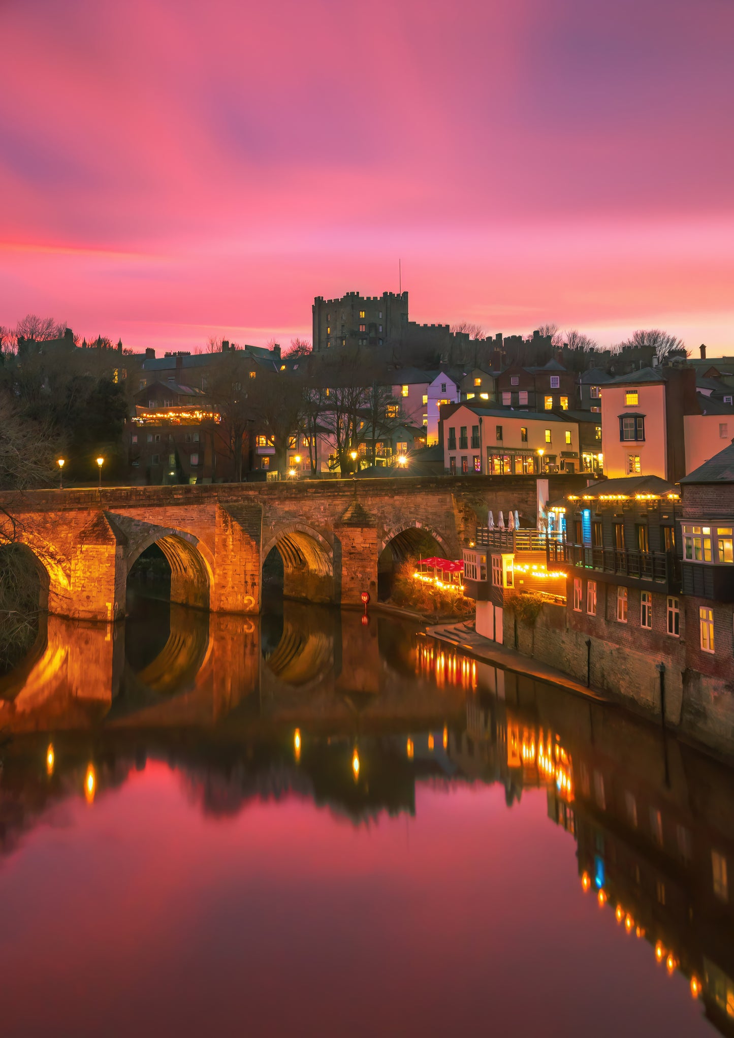 A Durham sunset full of pink hues.