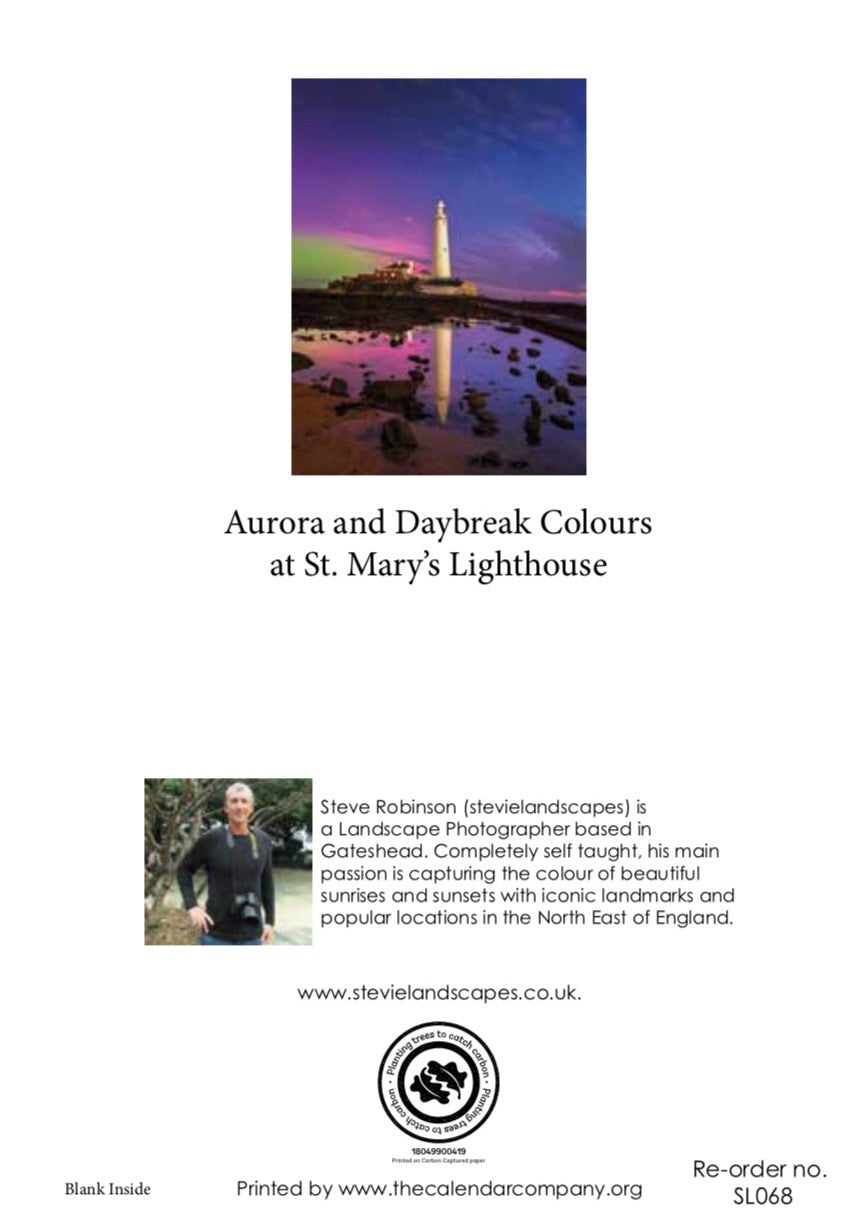 Aurora and daybreak colours over Saint Mary’s Lighthouse.