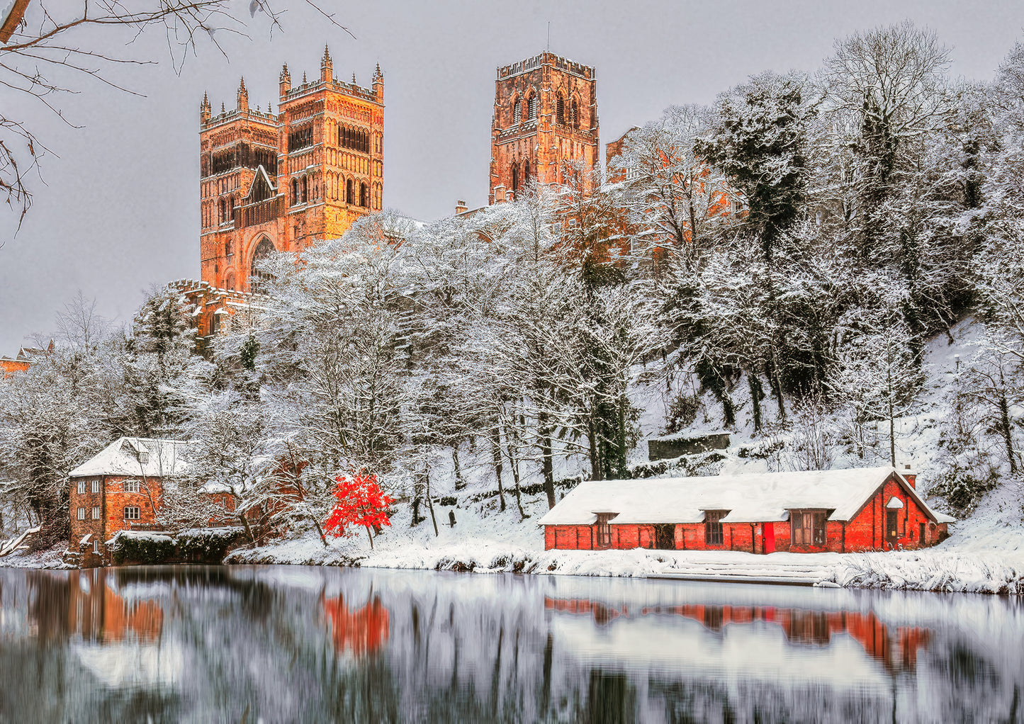 Snow on the Durham Riverbanks.