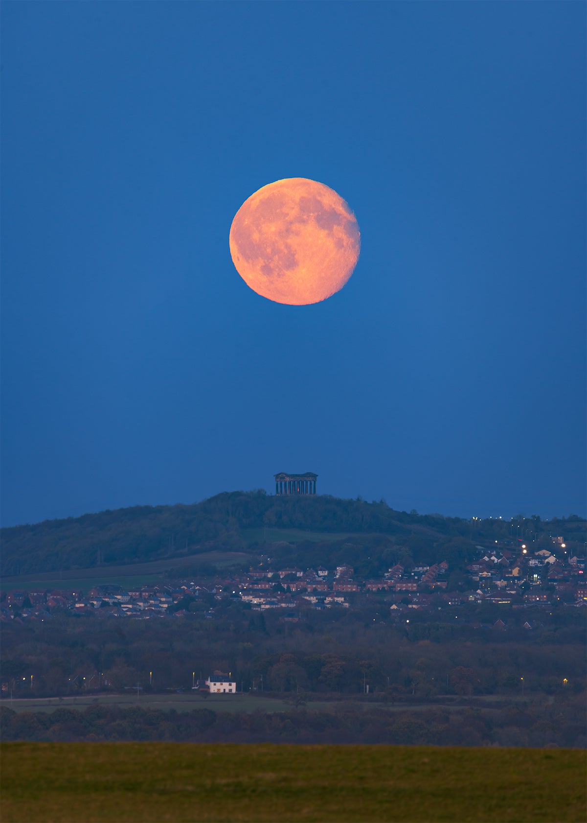 Big moon over Penshaw Monument.