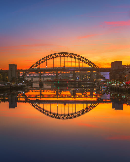 Beautiful glowing sunset  on Newcastle Quayside.