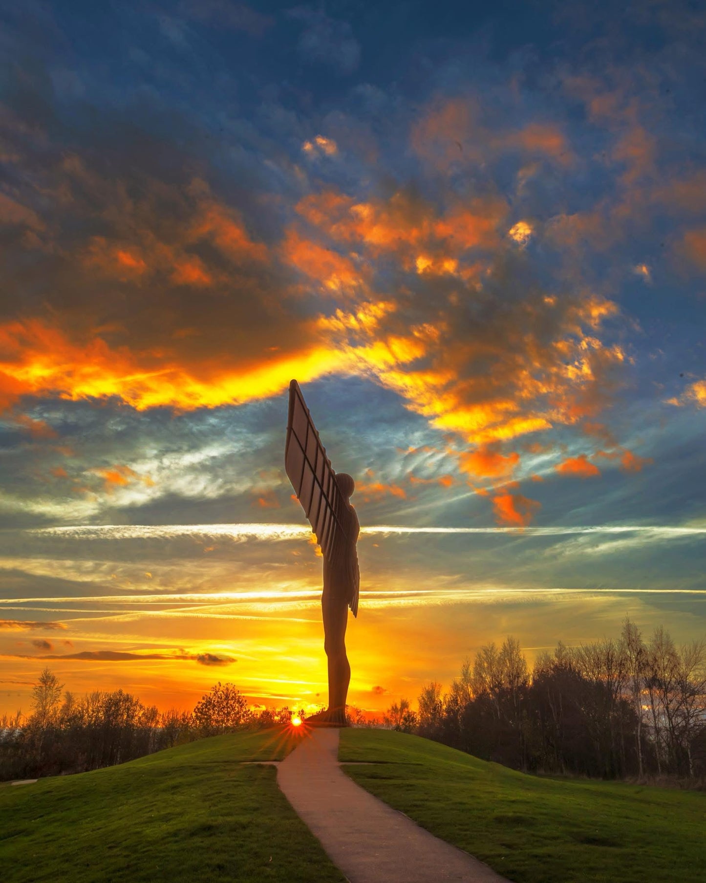 Golden glowing sunset at the Angel of the North.