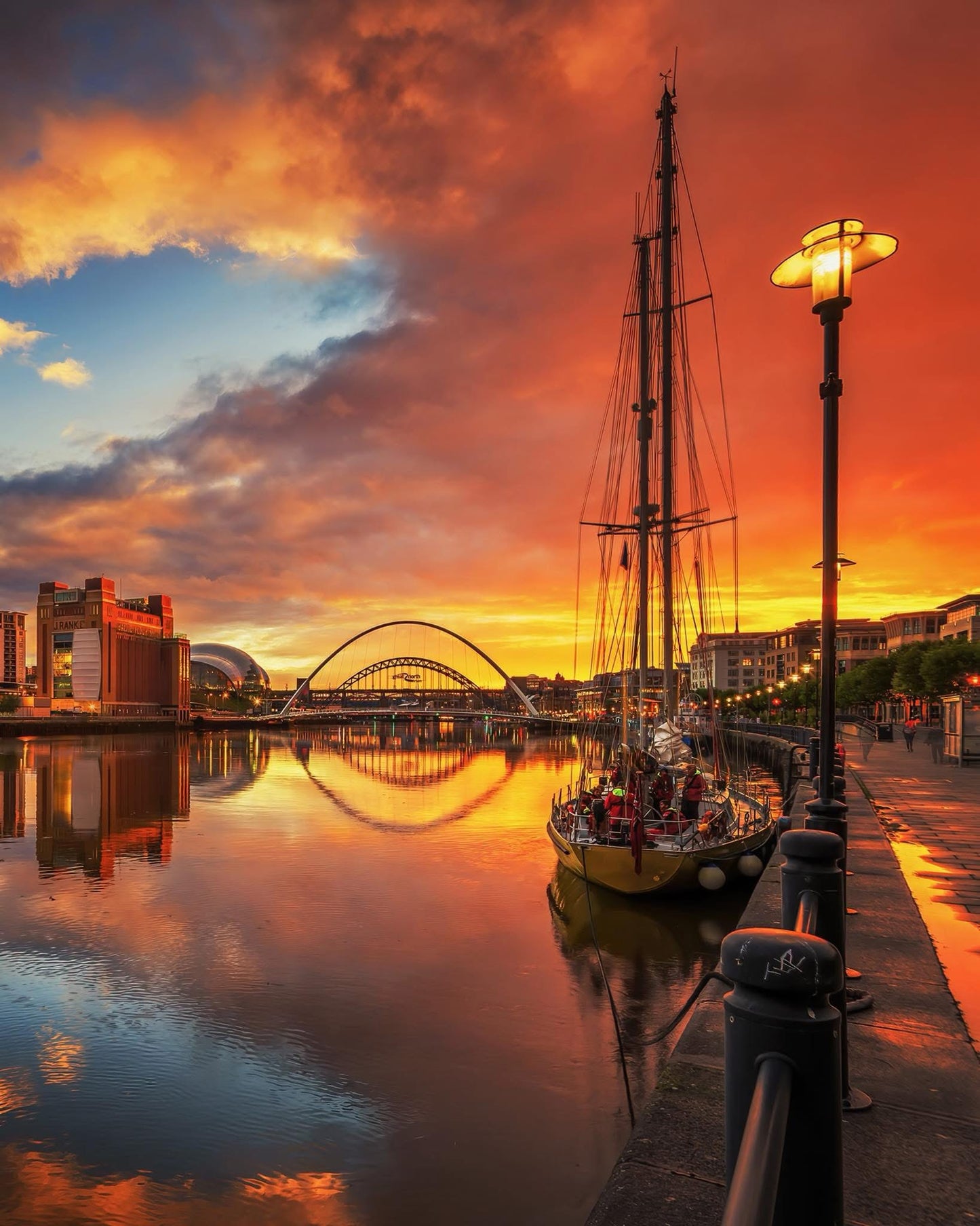 Orange sunset sky on Newcastle Quayside