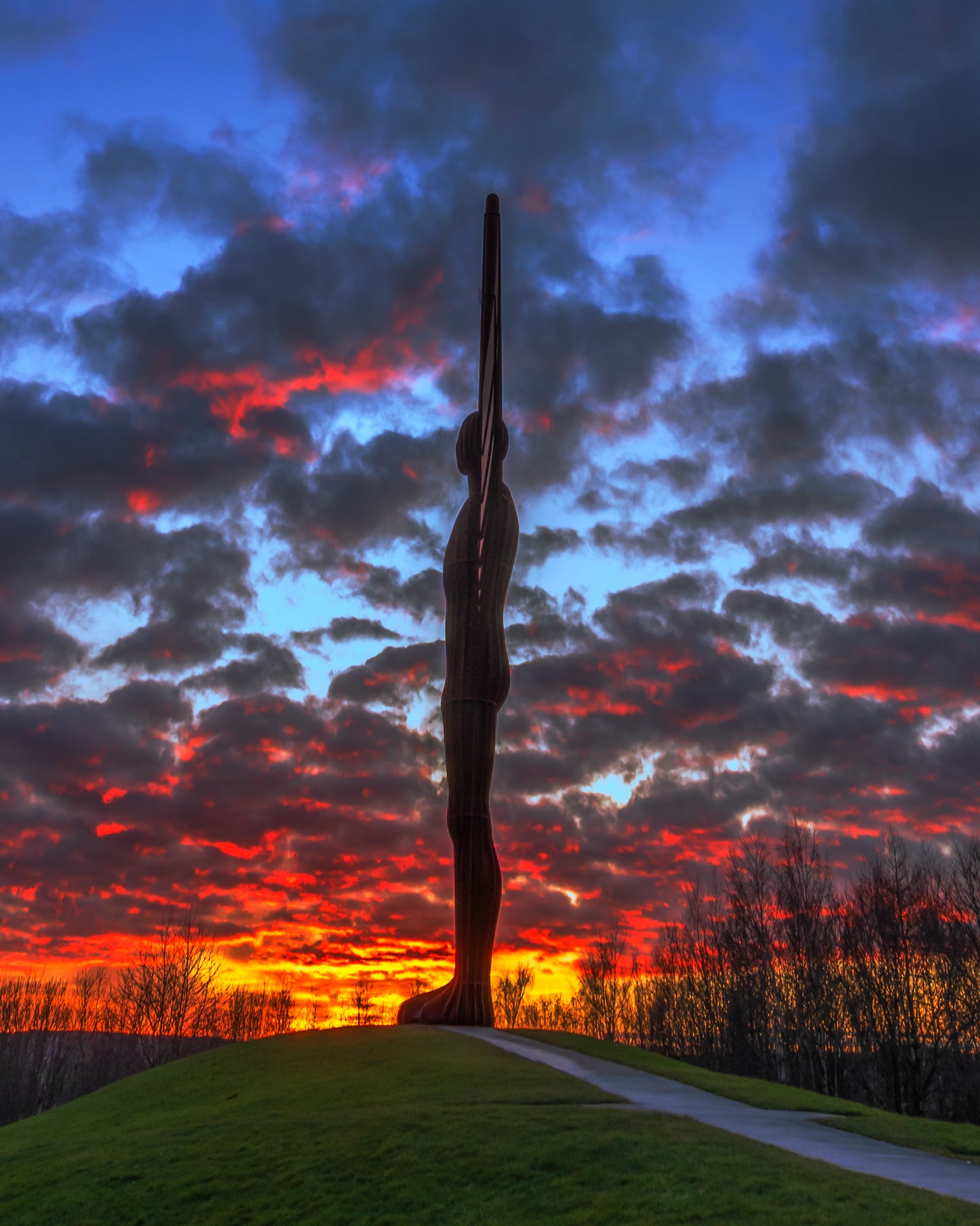 Colourful textured sunset clouds at the Angel of the North.
