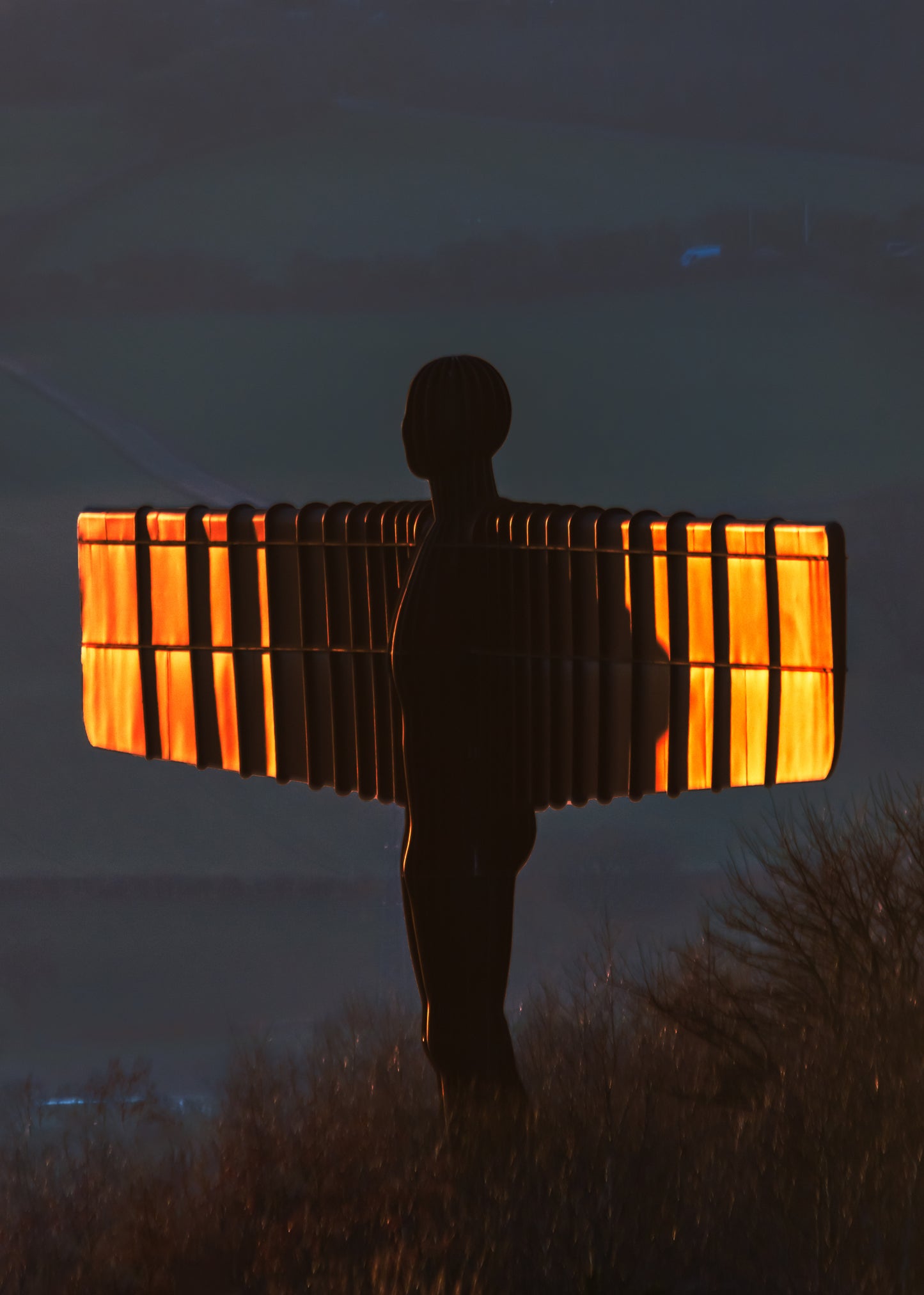 Glowing wings on the Angel of the North
