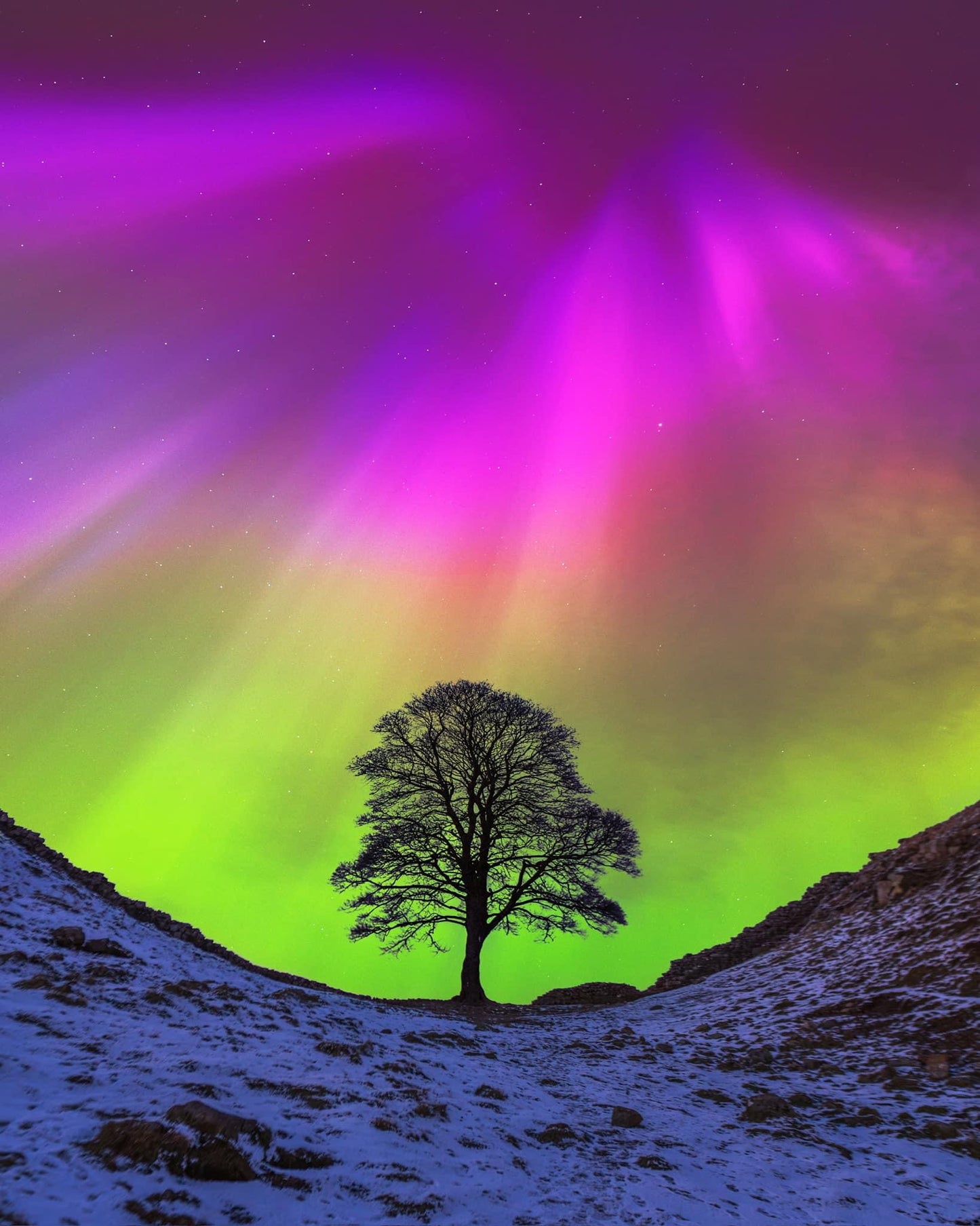 Imagined Aurora at Sycamore Gap.