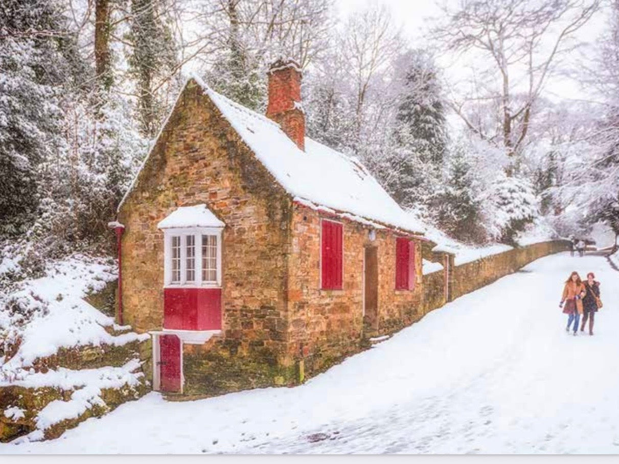 The Durham Cottage on a Snowy Day.