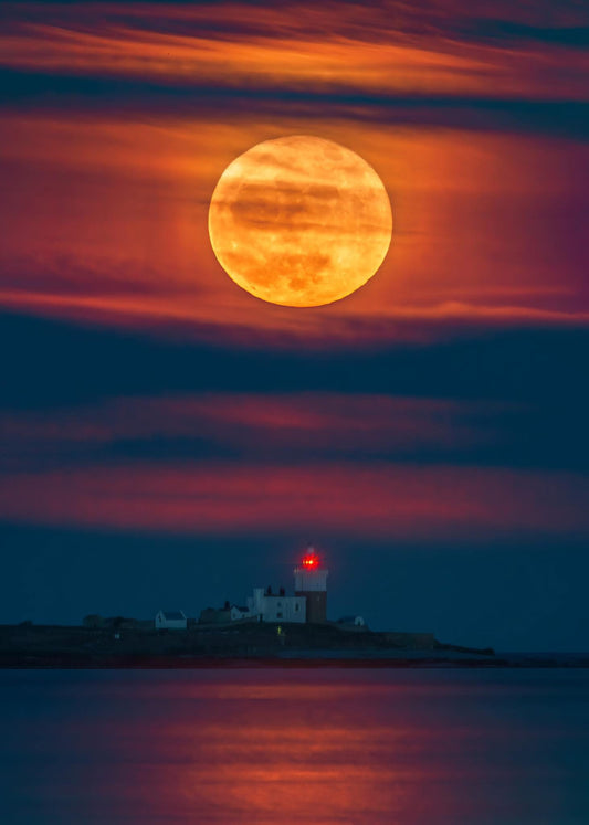 Hazy Full Moon over Coquet Island.