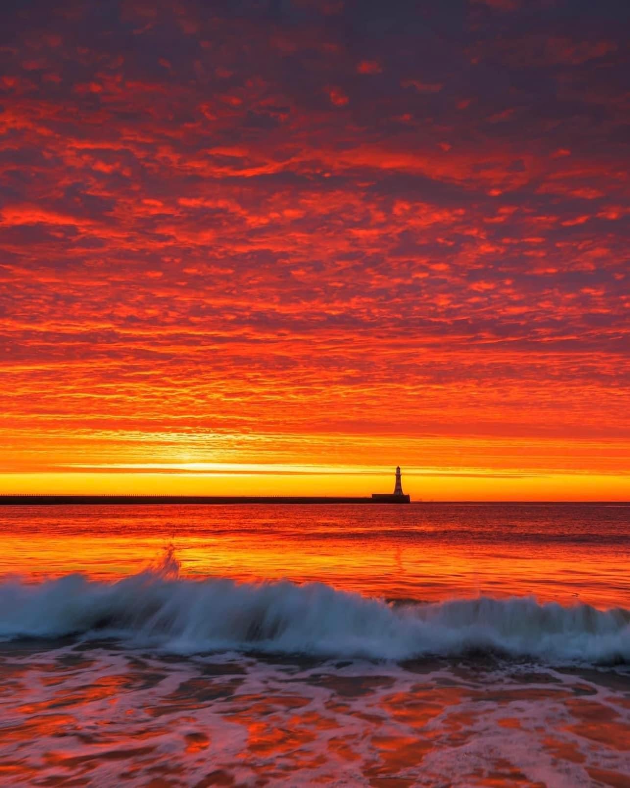 Beautiful fiery sunrise at Roker Beach.