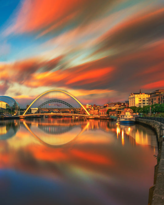 Long Exposure of a colourful sunrise in Newcastle Quayside.