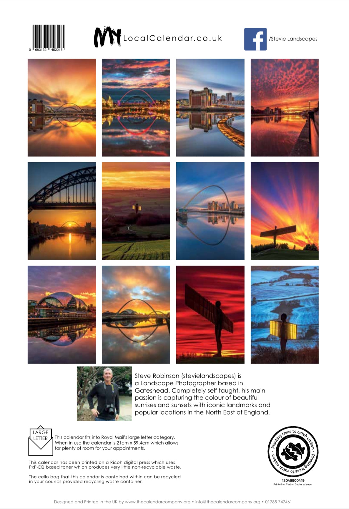 Limited edition Stevielandscapes Gateshead Calendar 2025 with free A4 print of the Angel of the North sunset featured on the front cover.