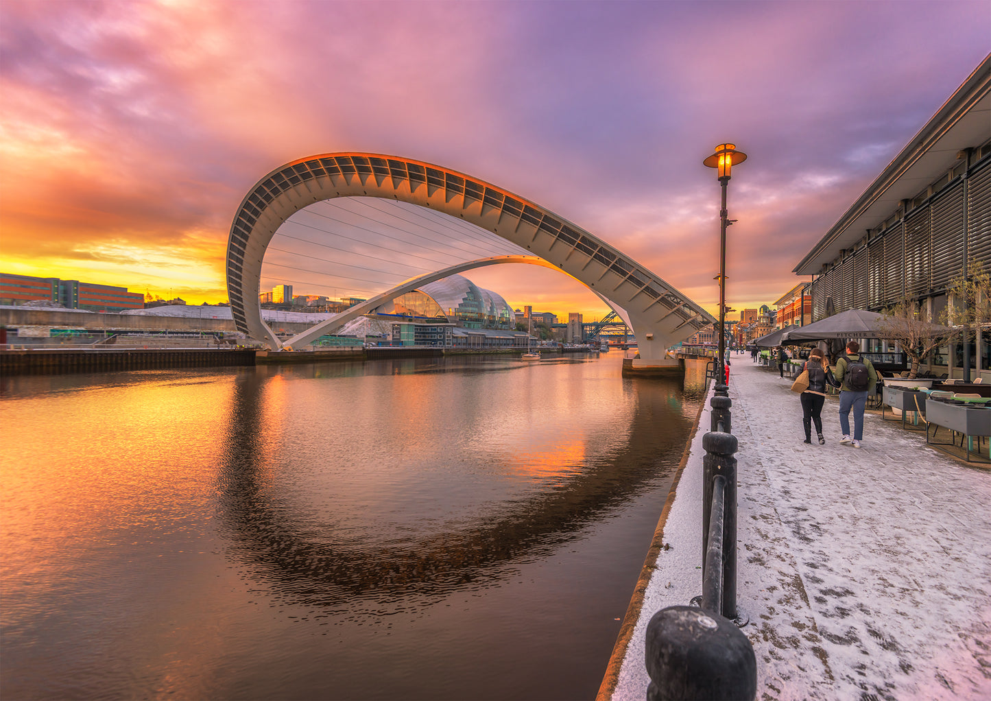 Millennium Bridge opened up on a snowy day.