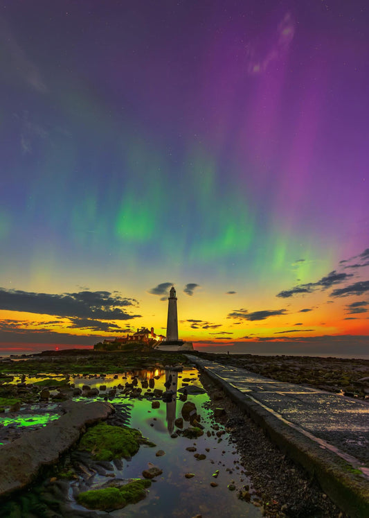 Twilight aurora at St. Mary’s Lighthouse.