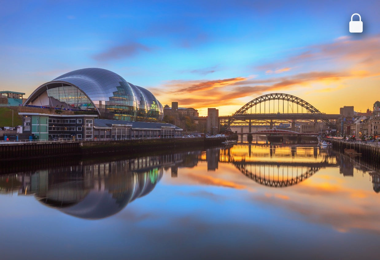 River reflections just after sunset on Newcastle Quayside.
