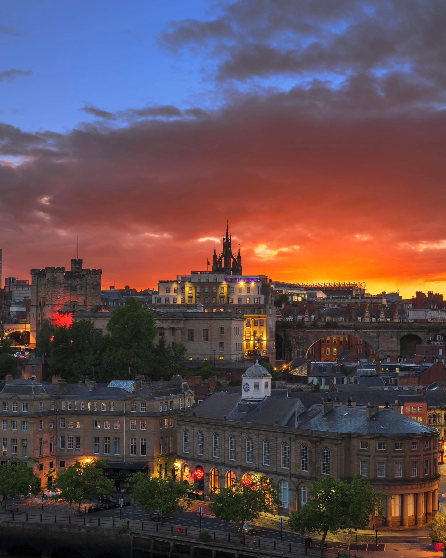 Glowing sunset sky over Newcastle.