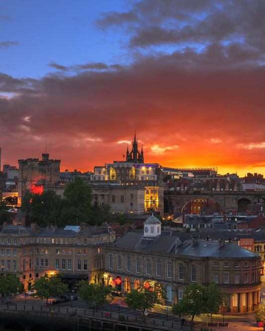 Glowing sunset sky over Newcastle.