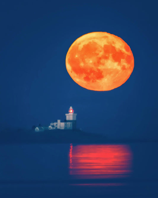 Massive moon over Coquet Island.