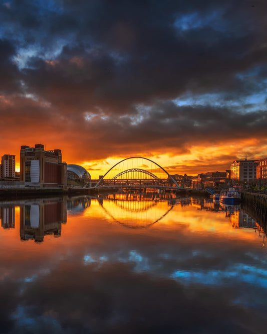 Vibrant sunset on Newcastle Quayside.