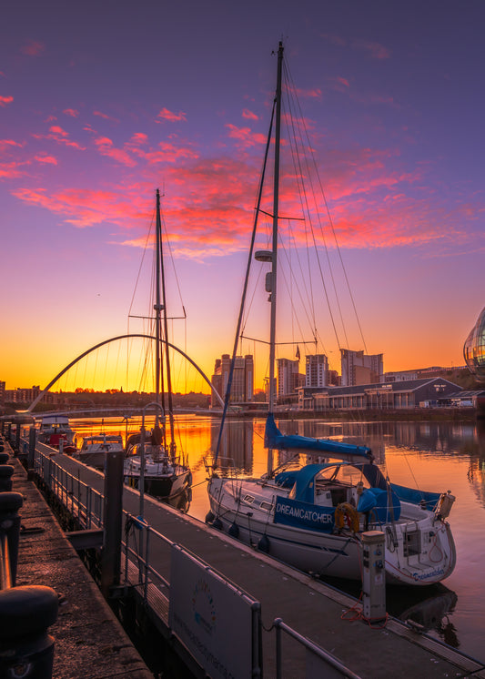 Sunrise and a boat on the Tyne.
