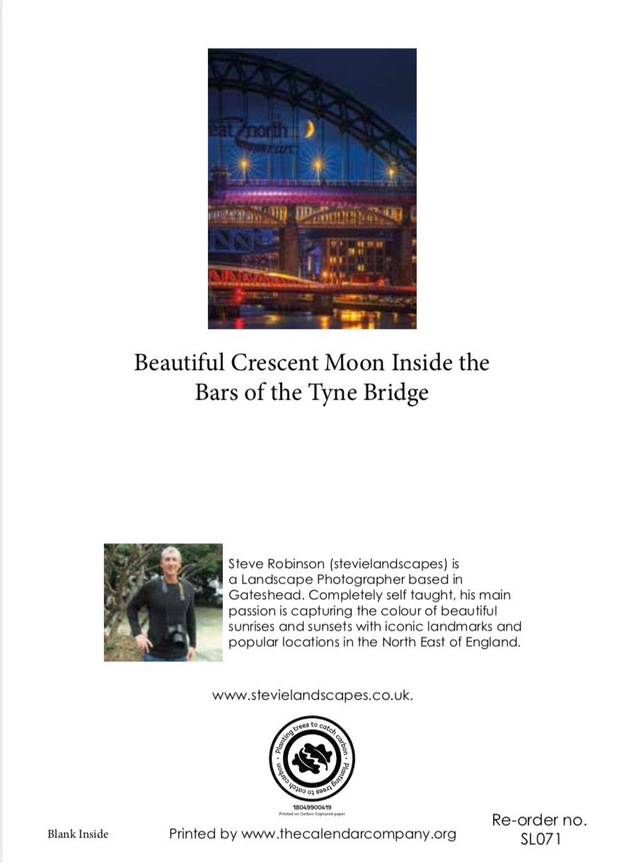 Beautiful Crescent moon inside the bars of the Tyne bridge.