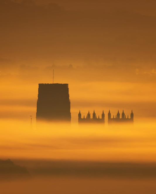 Durham Cathedral buried in the mist.