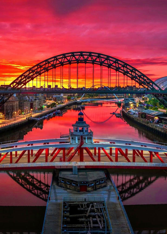 Beautiful pink pre sunrise sky looking towards Tyne Bridge.