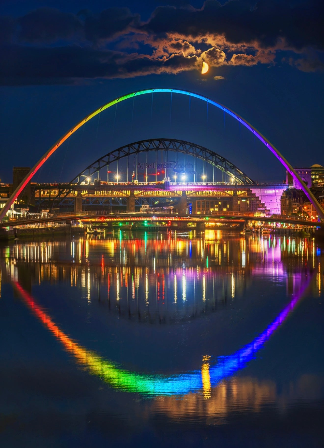 Two Bridges and a moon.