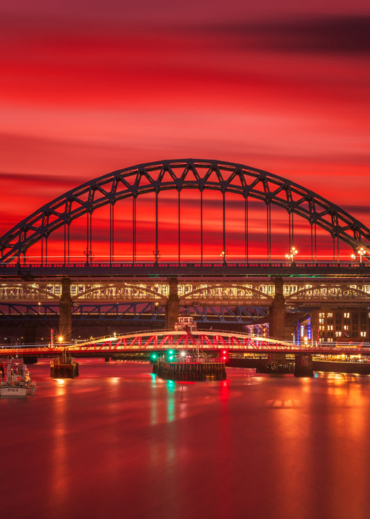 The quayside glowing red.