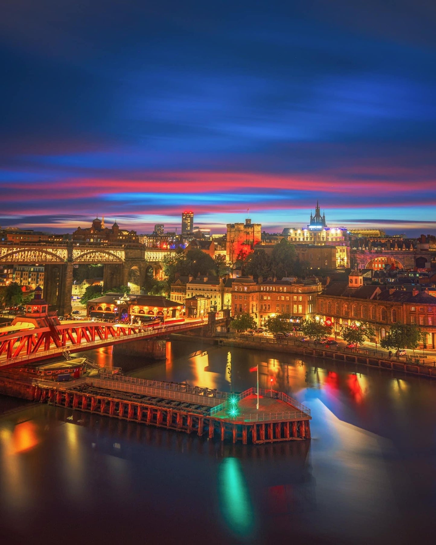 Long Exposure of a colourful sky over Newcastle Upon Tyne