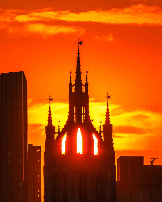 Gleaming sun setting in Newcastle Cathedral.