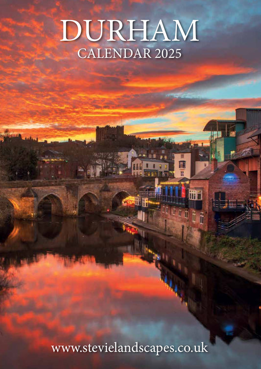 Limited edition Stevielandscapes Durham calendar 2025 with free A4 print of my Elvet Bridge sunset featured on the front cover.