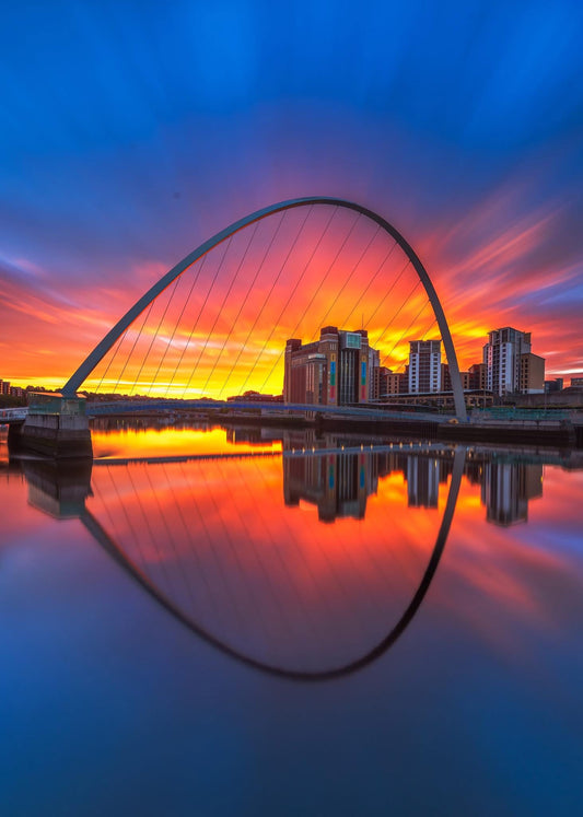 Beautiful sunrise glow inside Millennium Bridge.