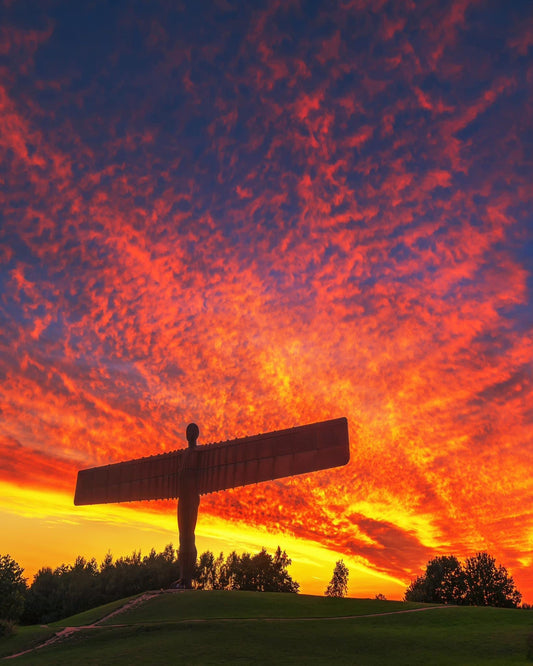 Dramatic and beautiful sunset at the Angel of the North.