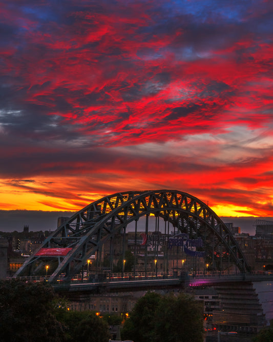 Stunning sunset sky over Newcastle Tyne Bridge.